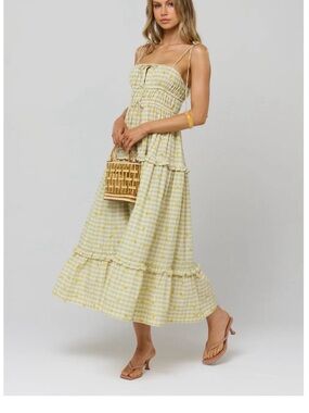 NWOT RESA Olivia Dress in Cotton Zest Yellow Gingham Floral Maxi Dress
